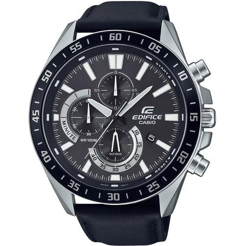 Chronograph CASIO EDIFICE, schwarz (schwarz, schwarz), Armbanduhren, Herren, Quarzuhr, Armbanduhr, Herrenuhr, Lederarmband,Datum, Lederband