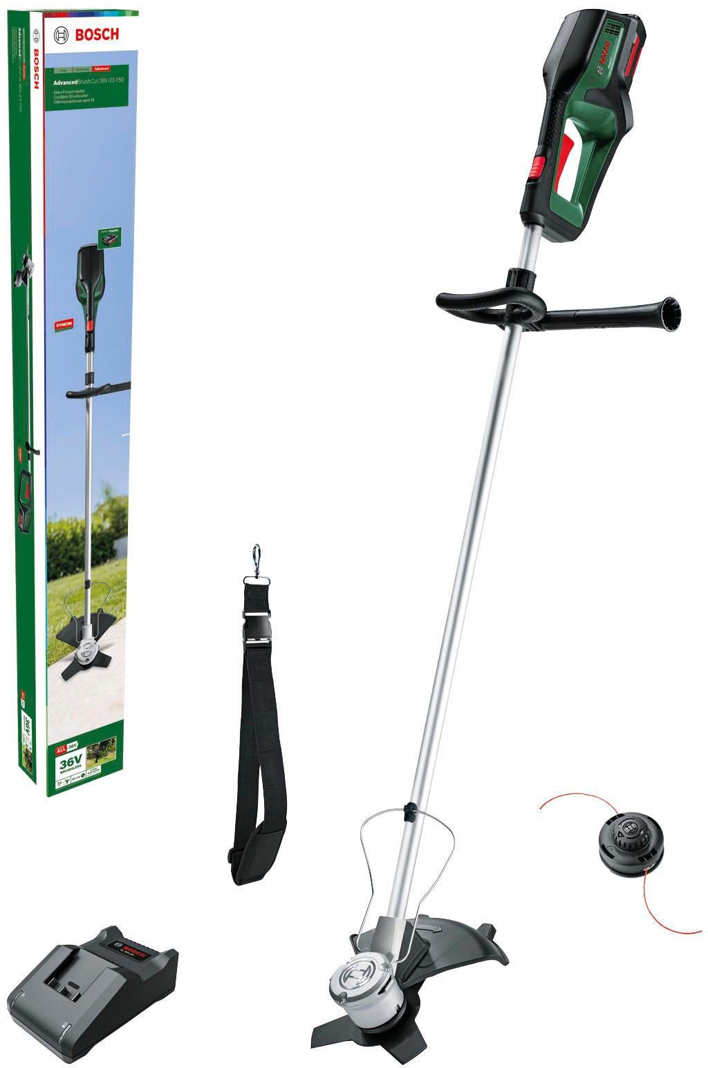 Akku-Rasentrimmer BOSCH HOME & GARDEN "AdvancedBrushCut 36V-23-750", grün, Motorsensen, mit Aku 36V/2,0 Ah Image