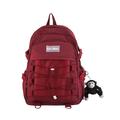 Zaino scolastico unisex con portachiavi a forma di scimmia – resistente zaino da viaggio rosso con tasca frontale in rete e cordino elastico per adolescenti e studenti
