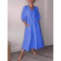 Abito maxi da donna Abito a linea Lino Abito estivo Casual Quotidiano Vestibilità regolare Grafica Manica 3/4 V Collo Nero Bianco Blu Grigio Estate