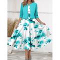 Set Abito da Donna Abito Midi Abito A Linea Abito Estivo Abito Casual Stampa Floreale Manica Semiperfetta Collo Tondo Vacanza Appuntamento Rosa Blu Viola Estate Primavera Vestibilità Regolare