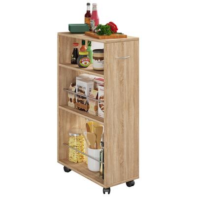 Beistellschrank VCM "VCM Küchenwagen Rollwagen Maße Küchenregal ca. H. 85 x B. 25 x T. 50 cm ausreichend Stauraum rollbar Servierwagen - Tusal" Gr. 25, beige (sonoma, eiche), B:25cm H:85cm T:50cm, Obermaterial: 100% Holz Wood., Schränke, Rollwagen... Image