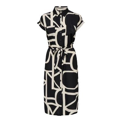Hemdblusenkleid ONLY "ONLHANNOVER S/S SHIRT DRESS NOOS WVN", Damen, Gr. 36, N-Gr, schwarz detail:birch logo, Web, Obermaterial: 100% Polyester, bedruckt, modisch, Kurzarm, Kleider Image