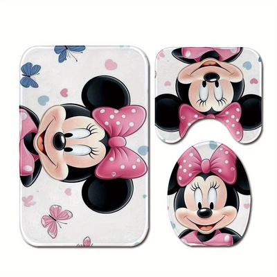 TEMU 3pcs Bathroom Mat Set Mouse Print, Three-piece Bath Mat Set Rug Set, Absorbent Mat, Toilet Lid Mat, Toilet U-shaped Mat, Floor Rug Christmas Decoration, Fan Gifts Image