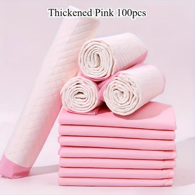 TEMU 100pcs Thick Absorbent Linen Dog Training Pads - Super Absorbent Disposable Pet Pads For Animals, Ideal For Dogs And Cats, Indoor And Outdoor Use, Indoor Training Pad | Pink Mat | Absorbent Linen Image