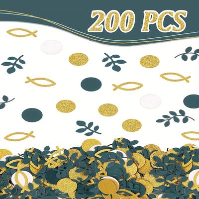 TEMU Konfetti Deko, 200 Stück Tischdeko, Konfetti Salbeigrün, Eukalyptus Fisch Konfetti, Groß Golden Konfirmation, Deko, Taufdeko Junge Mädchen Image