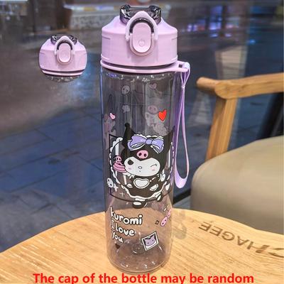 TEMU Cute Cartoon 800ml/27oz Transparent Sports Water Bottle, Leakproof, With Pop-up Lid, Suitable For Fitness, Running, Gift For Her, Birthday Image