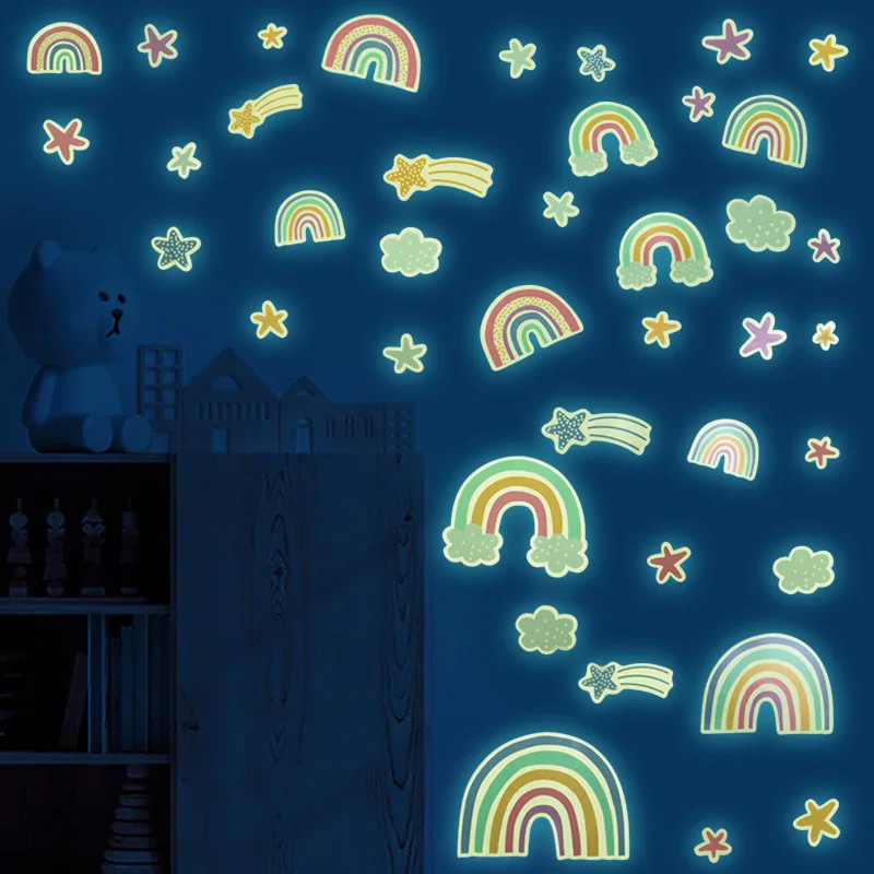 Kinderzimmer Cartoon Leuchtender Wandaufkleber Glow In The Dark Rainbow Cloud DIY Wandtattoo für Zuhause Schlafzimmer Dekoration Tapete Image
