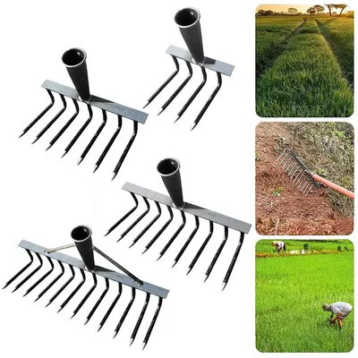 High Carbon Steel Gardening Weeding Rake Multifunctional 4/7/9/12 Teeth Loose Soil Nail Rake Dethatching Rake Garden Tool