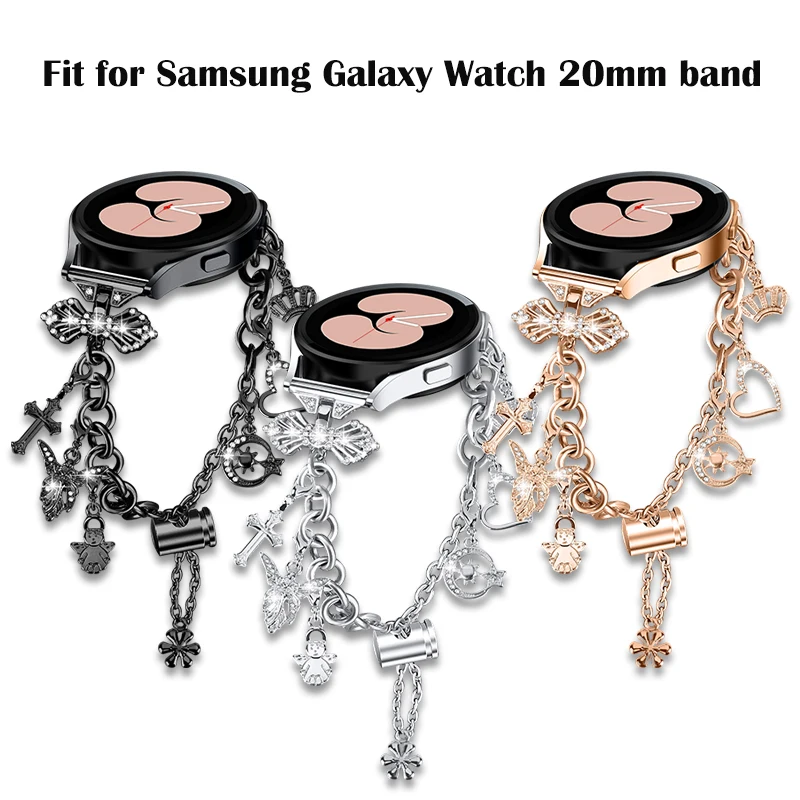 20 mm modisches Schleifen-Kettenarmband mit Nieten, funkelnder künstlicher Diamant-Smartwatch-Armband für Samsung Galaxy Watch FE/7/6/5/4/3 Image