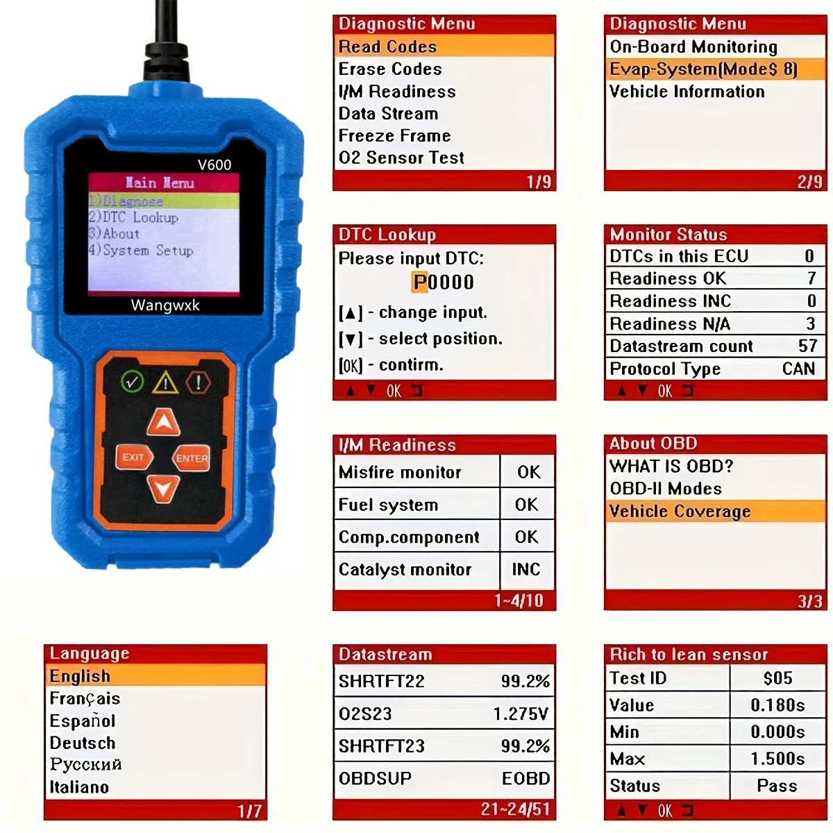 V600 Diagnose-Scanning-Tools, universelle Version, Auto-Fehlerdiagnose-Instrument, Obd2, klare Fehlercodes Image