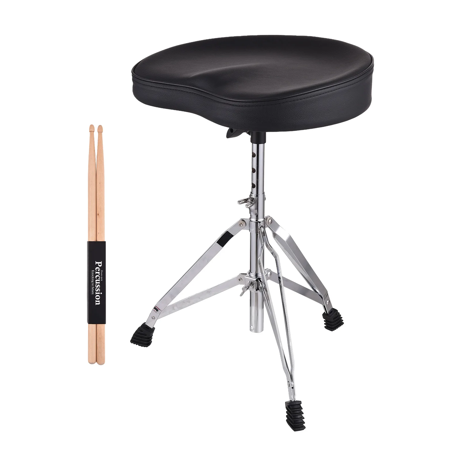 Trommelthronsitz, universell gepolsterte Trommel, drehbar, verstellbar, Trommelstuhl, rutschfeste Füße mit Trommelstöcken für Percussion-Schlagzeuger Image
