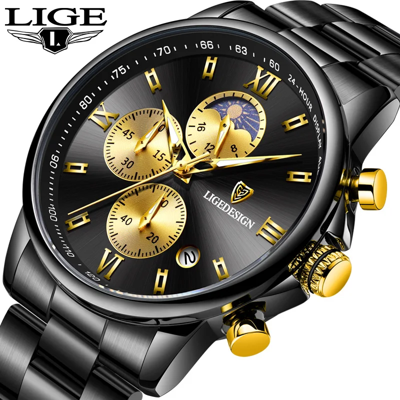 Neue Herren Uhren LIGE Top Marke Luxus Stahl Casual Quarzuhr männer Sport Wasserdichte Uhr Uhr Relogios Masculino + box Image