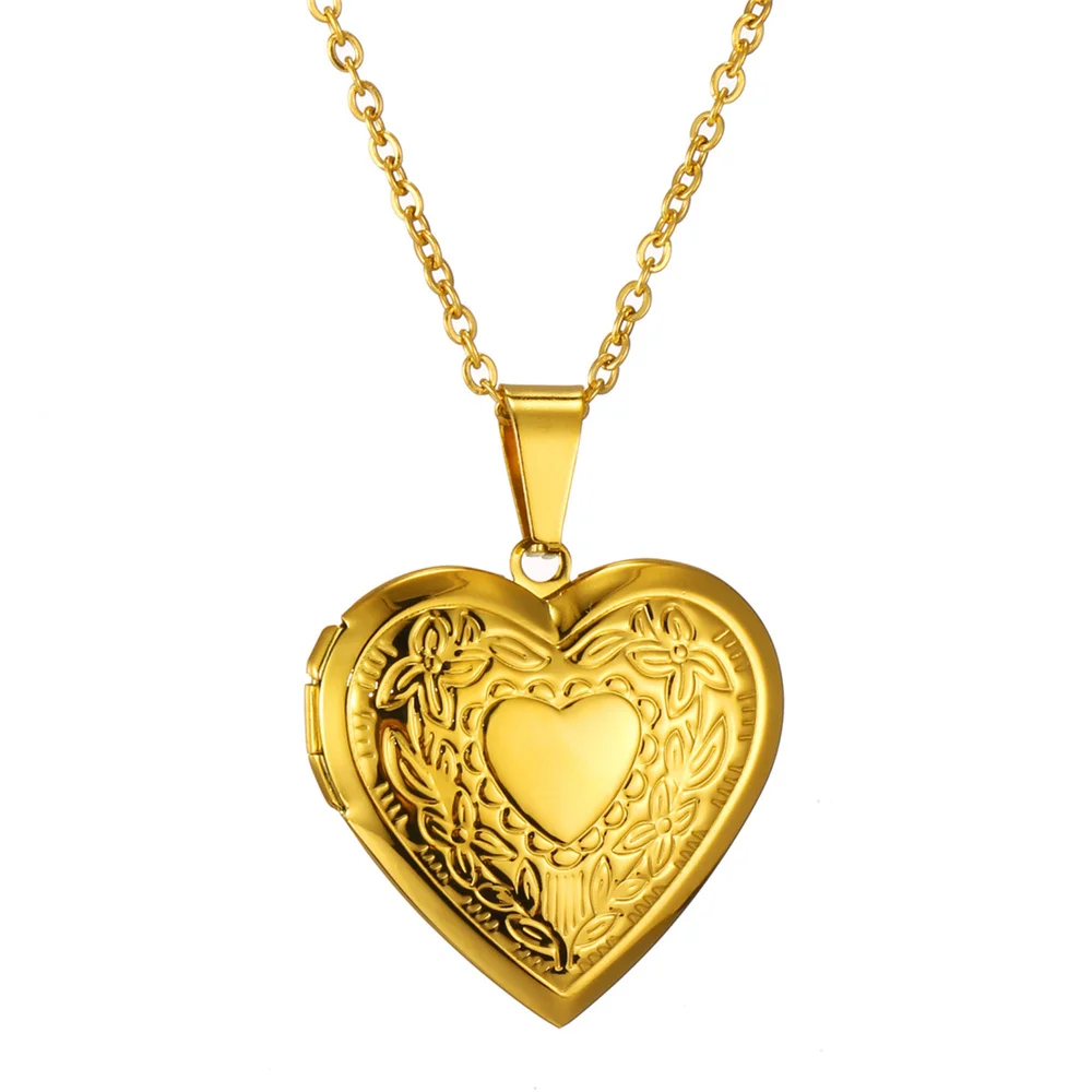 Romantische Herz Medaillon Anhänger Öffnende Weibliche Gold Farbe Edelstahl Foto Rahmen Charme Halsketten für Frauen Männer Schmuck Geschenk Image
