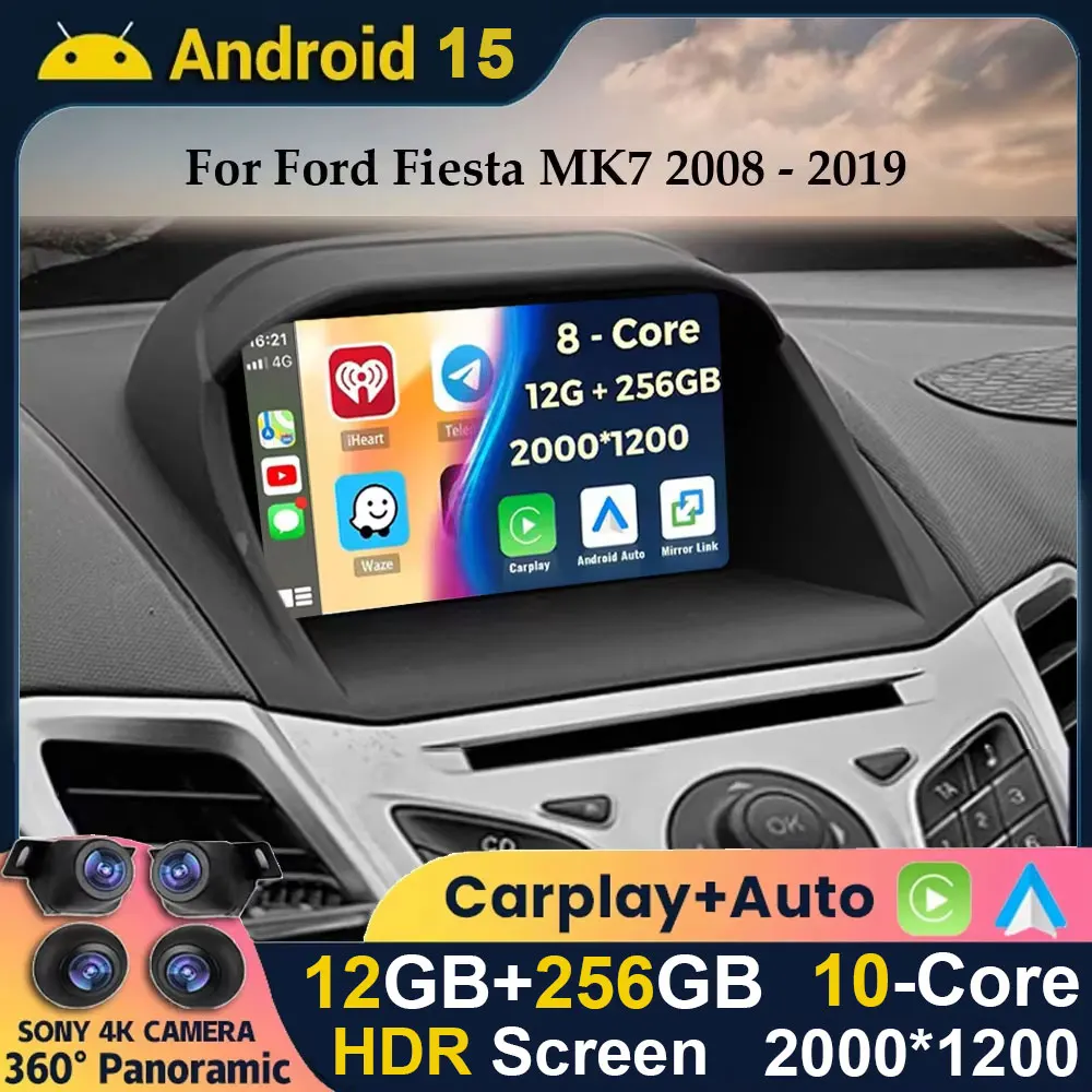 Android 15 Drahtlose Carplay & Auto Auto Radio Für Ford Fiesta 2009-2018 Navigation GPS DSP Carplay Multimedia video Player Stereo Image
