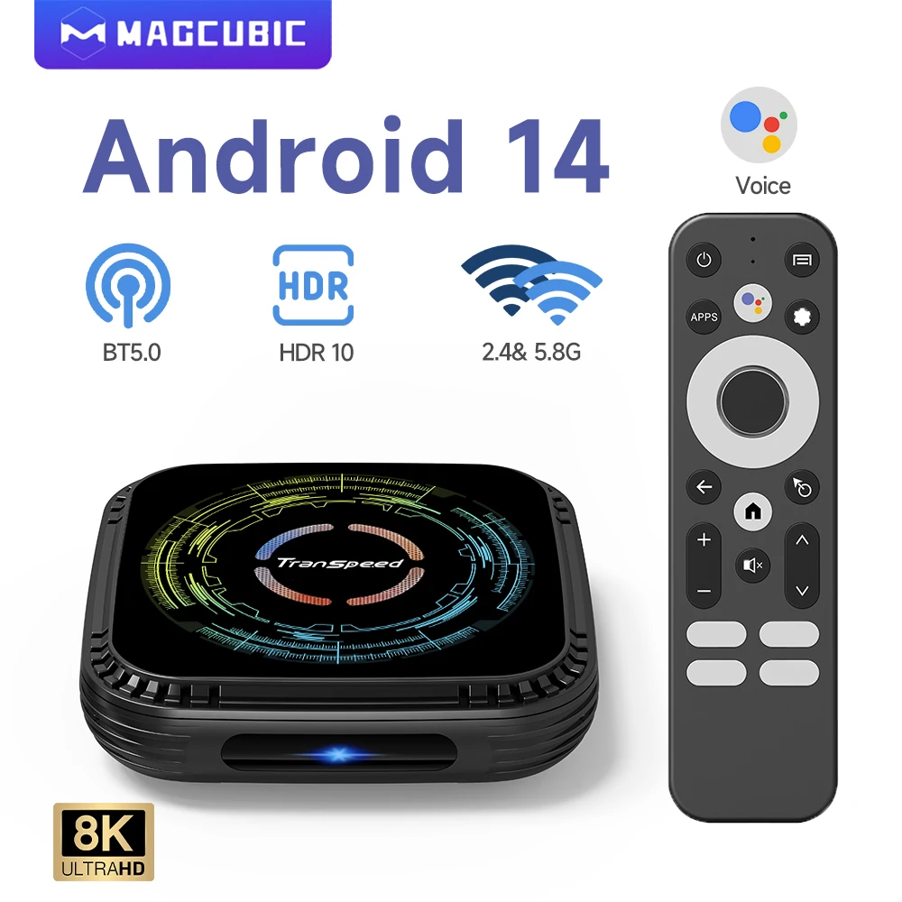 Transpeed Allwinner H728 Android 14 Voice TV Box 8K HDR10+ Dual WiFi6 BT5.0 32 GB/64 GB ARM Cortex-A55 Octa-Core 4K Set-Top-Box Image