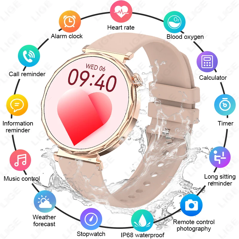 LIGE Neue Smart Uhr Frauen 1,6 zoll 360*360 AMOLED HD Bildschirm GPS IP68 Sport Wasserdichte Herzfrequenz Monitor smartwatch Männer Geschenk