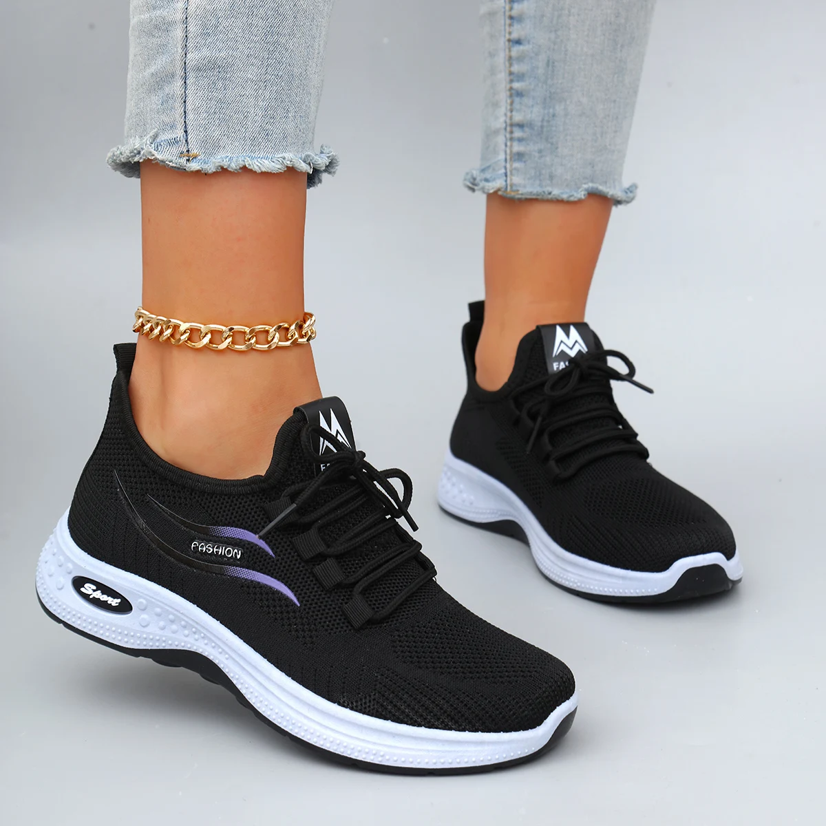 Frühling und Herbst Neue lässige Schnür-Sneaker für Damen, bequeme, atmungsaktive, leichte und verschleißfeste Sport- und Freizeitschuhe Image
