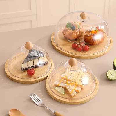 Cake Stand Covered Platter with Dustproof Dome Lid Appetizers Dessert Plate Kitchen Server Tray for