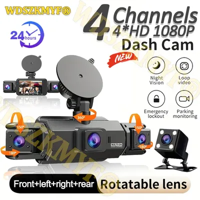 3/4 Channels Video Recorder 360° Car Dash Cam 4*1080P Car DVR Front inside Rotatable Rear Camera 24