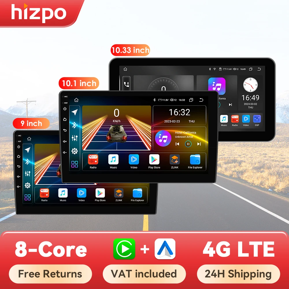 Hizpo 2 Din Android autoradio Carplay 9 10.1 10.33 pollici lettore Video multimediale universale Radio Stereo GPS per Nissan Hyundai VW