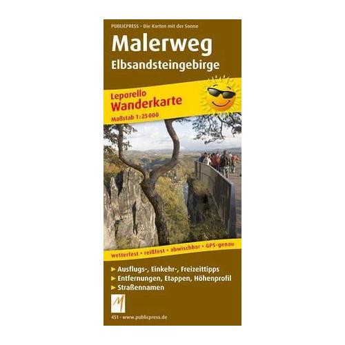 PublicPress Wanderkarte Malerweg, Elbsandsteingebirge, 18 Teilktn.