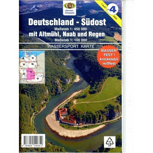 Wassersport-Wanderkarte / Deutschland Südost mit Altmühl, Naab und Regen für Kanu- und Rudersport