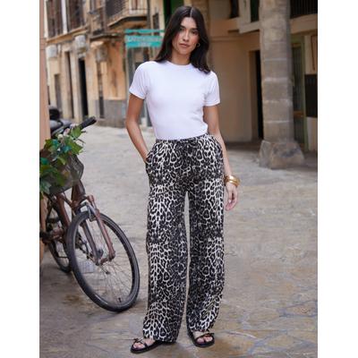 Threadbare Women's Brown Leopard Print Jersey Wide Leg Trousers
