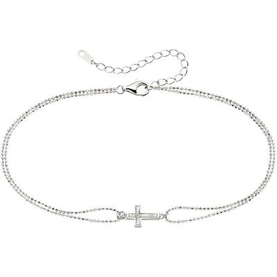 Fußkette "Schmuck Geschenk Silber 925 Fusskettchen mit Kreuz", beige (silberfarben, perlmuttfarben), ANISTON JEWELRY & WATCHES, Fußkettchen, Silber 925 (Sterlingsilber), mit Perlmutt (synth.) Image
