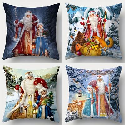TEMU 4pcs Set, Christmas Throw Pillow Covers, Rich Santa Claus Pillow Cover, 17.7in*17.7in, Single-sided Printing, Christmas Decoration, Sofa Backrest Cover, Throw Pillow Cover Without Pillow Core Image