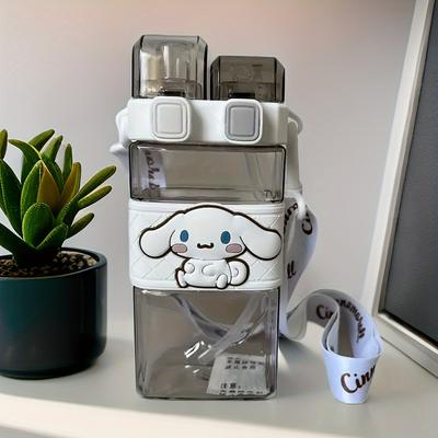 TEMU Hello Kitty 16oz Polycarbonate Water Bottle, Leak-proof With Double Straw, Pvc-free, Square Shape, Ideal For Sports, Camping, Travel, Hand Wash Only - Universal Holiday Gift Image