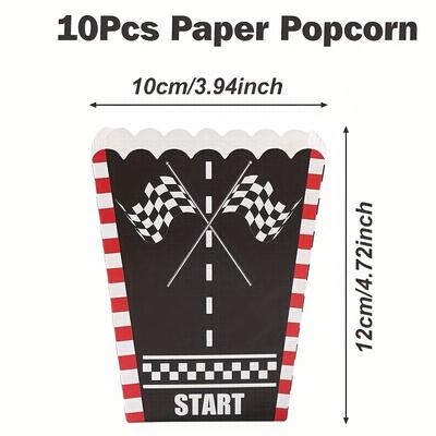 TEMU 10pcs Racing Theme Paper Popcorn Boxes With Black & White Checkered - Birthday Parties, Showers, Weddings, Anniversaries - Colorful Party Favors And Decorations, Party Supplies And Accessories Image