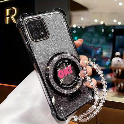 TEMU Glitter Magnetic Ok Letter Phone Holder Case A22 5g Galaxya22 5g Anti-knock Stand Back Cover Image
