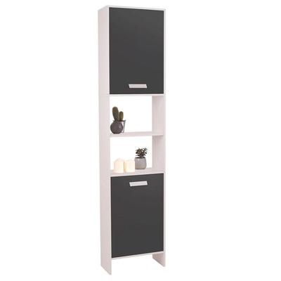Idmarket - Badezimmer-Säulenschrank Design lea aus weißem Holz graue Türen Image