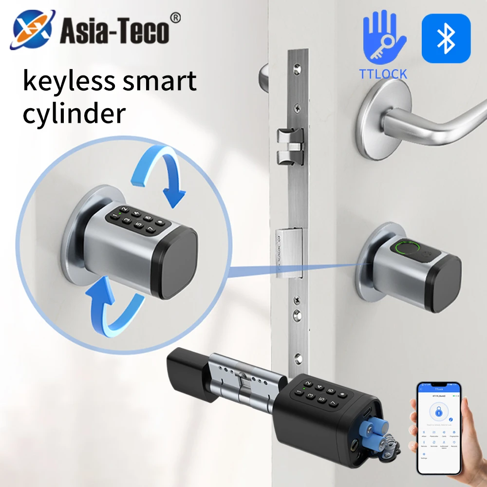 Asia Teco TTlock Smart Zylinderschloss Einsteck-App G2 Gateway Mechanischer Schlüssel und USB-Notstrom Fingerabdruck-Pin-Code Keyless Image