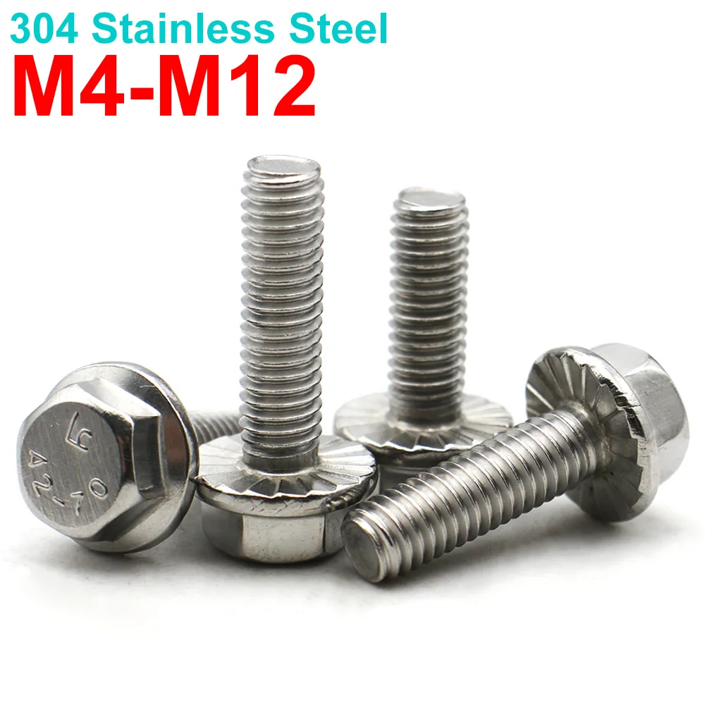 20–2 Stück M4 M5 M6 M8 M10 M12 A2-70 304 Edelstahl Flanschkopfschraube Sechskant-Sechskantkopf mit gezahnter Unterlegscheibe Kappe Schraube GB5787 Image