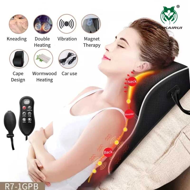 Neueste Fernbedienung Auto Hause Dual-Use-Massage Kissen Protable Neck Zurück Schulter Taille Massager Luftdruck Kneeling Shiatsu Image