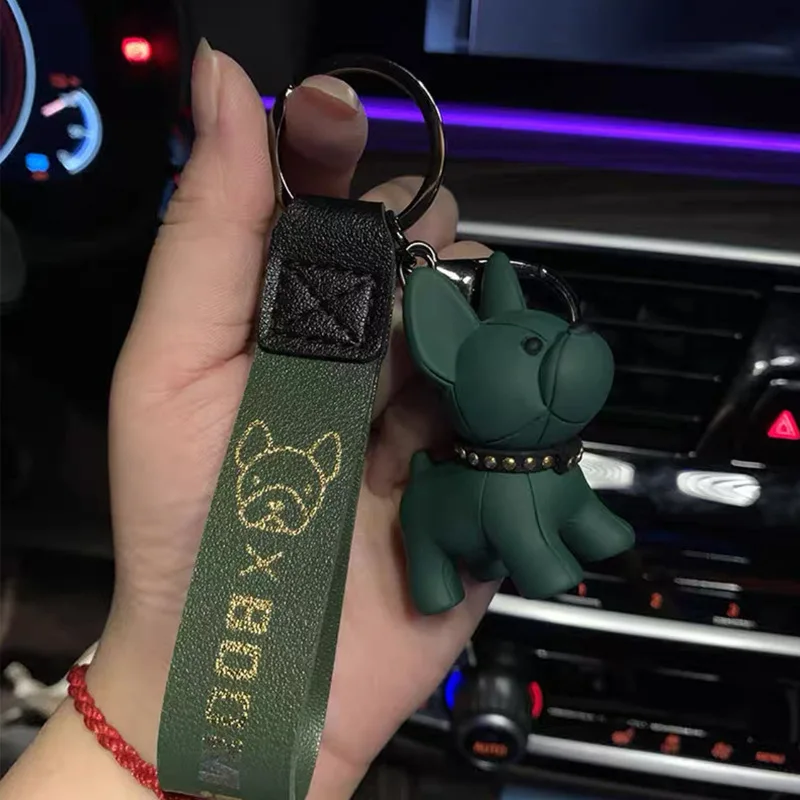 2024 mode Coole Französisch Bulldog Schlüsselbund PU Leder Hund Schlüsselanhänger Für Frauen Tasche Anhänger Schmuck Schmuckstück Auto Schlüssel Ring Schlüssel Kette Image