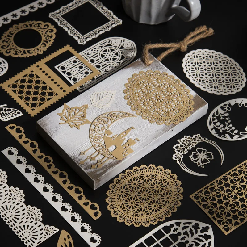 50-teiliges Vintage-Set aus hohlem Spitzenmaterial, Papier, Planer, handgefertigt, dekoratives Tagebuch, Scrapbooking, Bastelbedarf Image