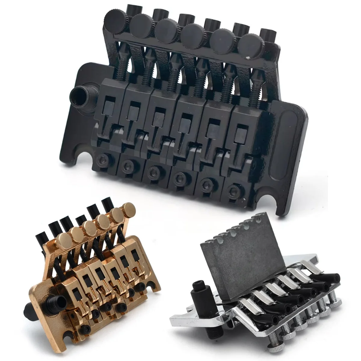 Miwayer Double Locking Tremolo Bridge System mit Whammy Bar für E-Gitarren-Teile und Zubehör, Schwarz/Gold/Chrom Image