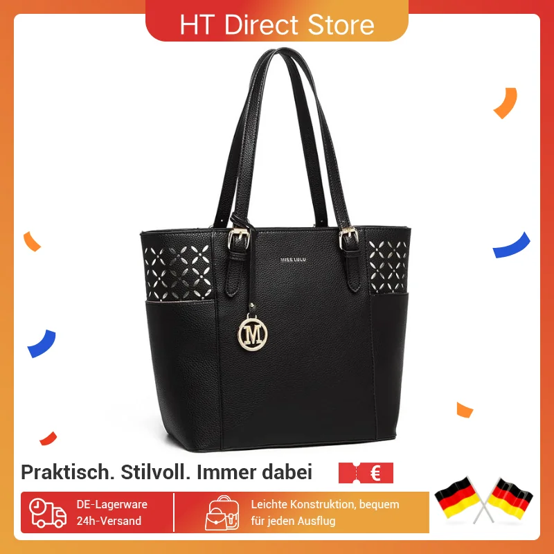 Miss Lulu Damen Handtasche Shopper Schultertasche Elegante Laser-Gravur Große Tasche mit verstellbarem Schulterriemen für Frauen