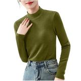 Wyobmus Womens Turtleneck Shirts Long Sleeve Fleece Undershirts Slim Fit Tops Mock Neck Base Layer Tops Olive Green