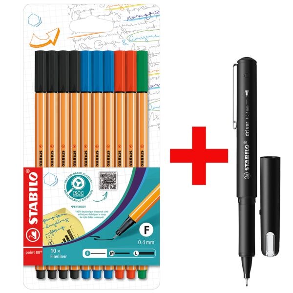 Stabilo 10er-Pack Fineliner »point 88 - Office« inkl. Fineliner »dr!ver« 0,4 mm (F) schw schwarz Image