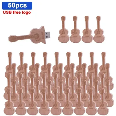 50pcs/lot customized wooden guitar pen drive usb flash drive memory Stick pendrive 4GB 16GB 32GB