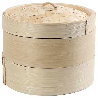 Bamboo Steamer 2 Tier 8 Inch Dim Sum Basket Rice Pasta Cooker Set With Lid By Steam Basket For