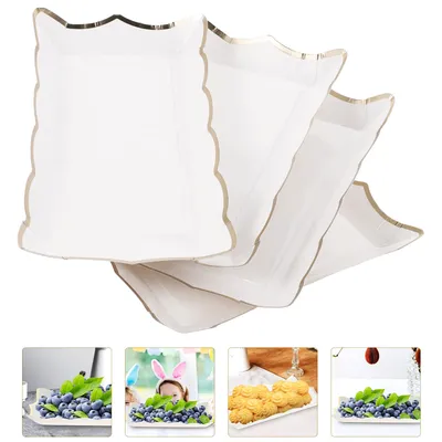 4 Pcs Paper Trays Disposable Cake Dessert Plates Square Lace Platters Cookie Fruit Party Serving