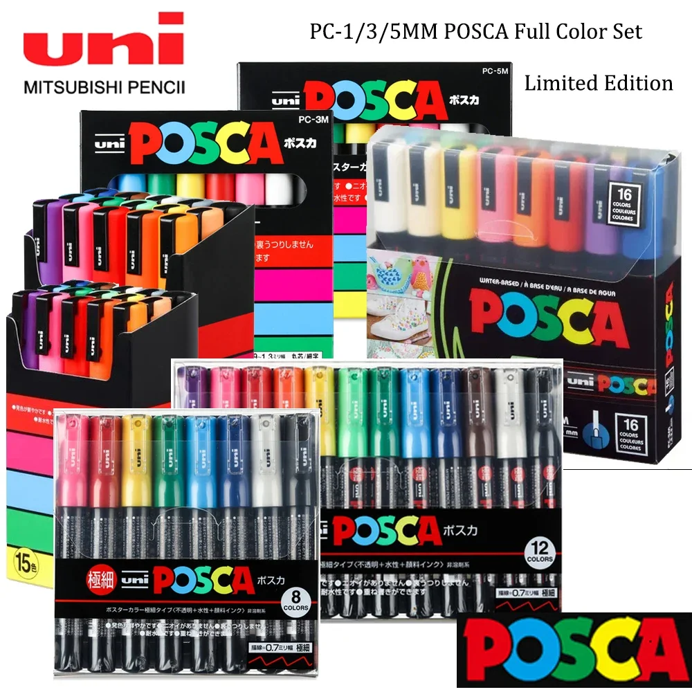 Uni Posca Set di pennarelli Vernice acrilica Disegno PC-3M Colores Astuccio per matite Graffiti Evidenziatore fai da te Astuccio per penne Forniture artistiche di cancelleria