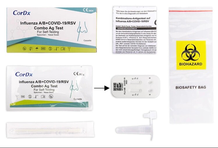 CorDx 4 in Laien-Antigen Kombi - Test RSV Viren + Corona COVID-19 + Influenza A+B I Packung (1Test) Image