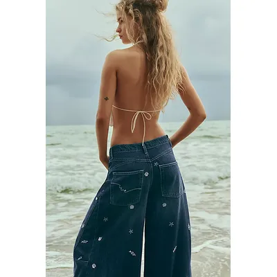 We The Free Westward Embroidered Jeans at Free People in Under The Sea, Size: 25