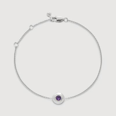 Sterling Silver February Birthstone Chain Bracelet Amethyst